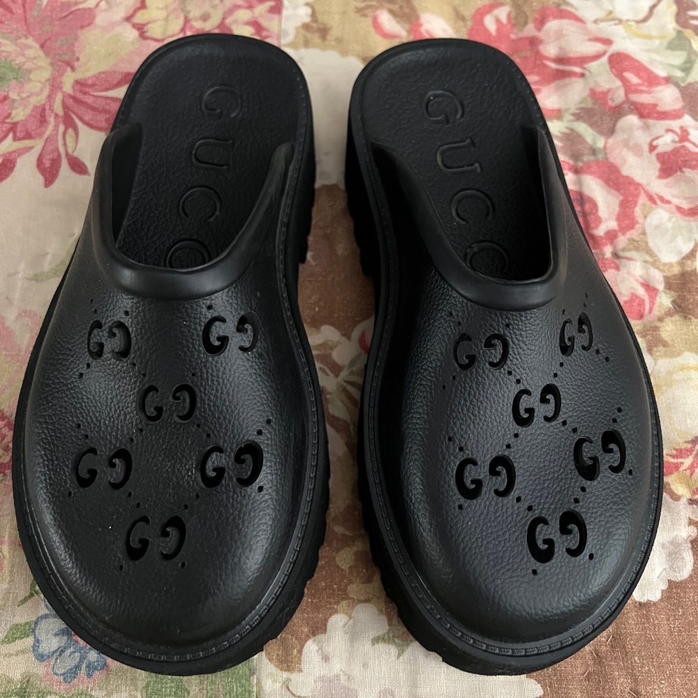 Gucci Black Perforated Slides
